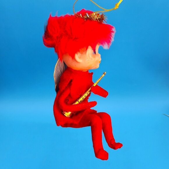 Vintage 1950s Red Hair Pixie Angel Japan Knee Hugger Felt Tulle Wings Ornament - Picture 4 of 8